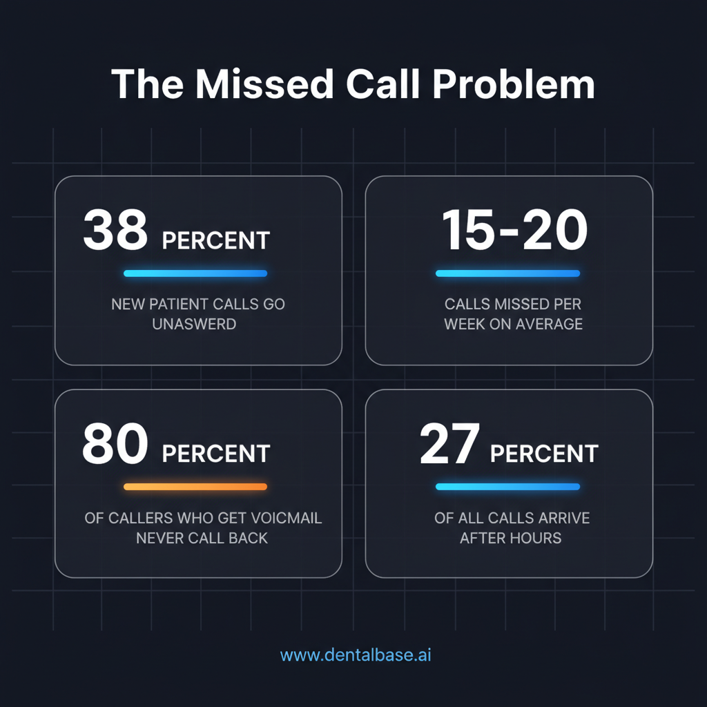 Missed call statistics for dental practices showing unanswered call rates and voicemail abandonment data