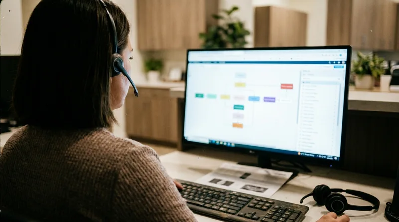 Office manager connecting dental email templates to practice management triggers on a desktop workflow screen