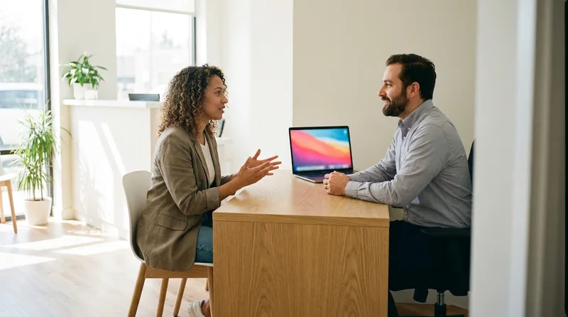 Dental practice owner interviewing a candidate for a front desk position
