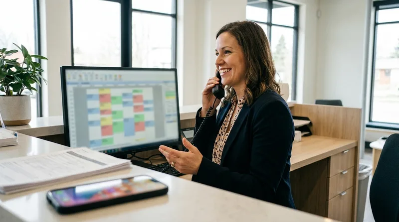 Dental front desk answering a new implant inquiry from a paid search ad