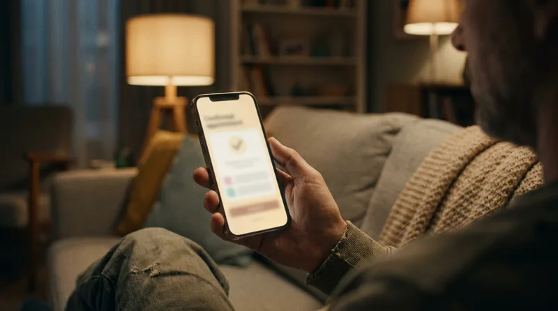 Patient booking a dental appointment by phone from home in the evening
