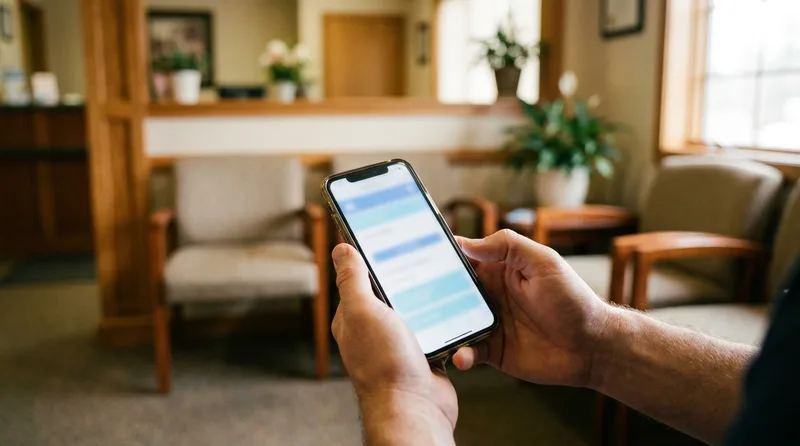 Patient booking a dental appointment on a smartphone using an online scheduling form