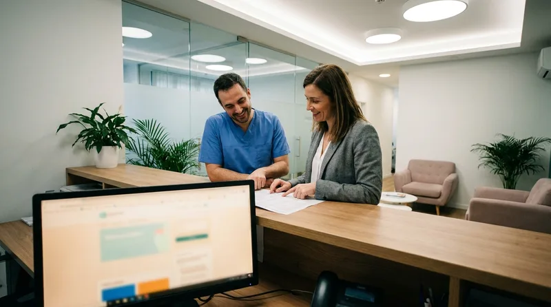 Dentist and operations manager reviewing a DSO management services agreement together