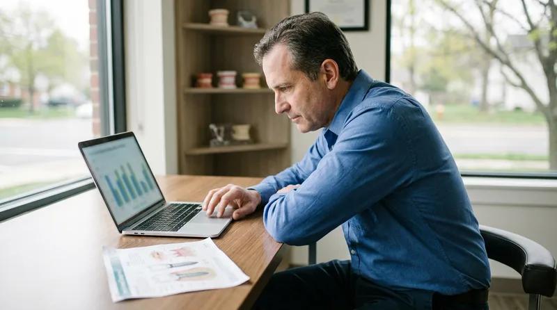 Periodontist reviewing periodontist PPC ad spend against implant case revenue