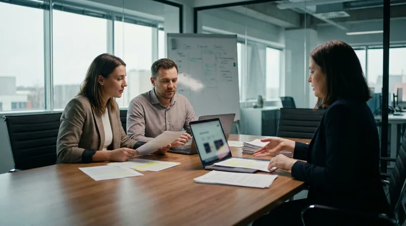 Dental practice owner reviewing a PPC contract with an agency representative before signing