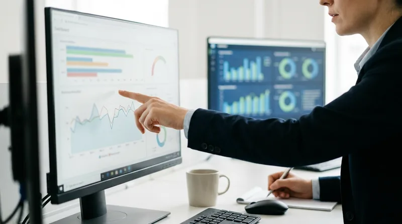 Marketing specialist managing a dental pay per click company campaign dashboard on a desktop monitor