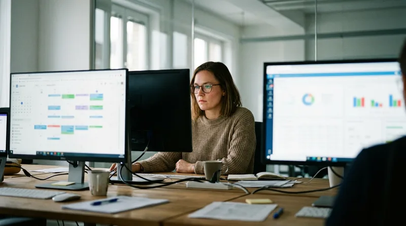 Practice manager monitoring synced scheduling and outreach dashboards for a dental recall system