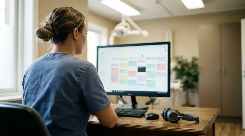 Front desk manager reviewing a real-time appointment booking on a scheduling dashboard