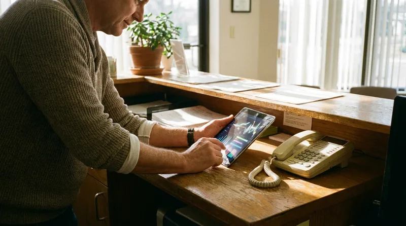 Practice owner reviewing dental email open rate and click rate performance metrics on a tablet