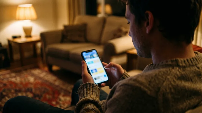 Patient comparing dentist Google ratings for nearby offices on a phone in the evening