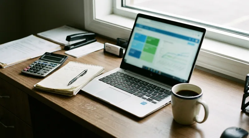 Practice manager reviewing AI dental receptionist subscription costs on a laptop at a tidy desk
