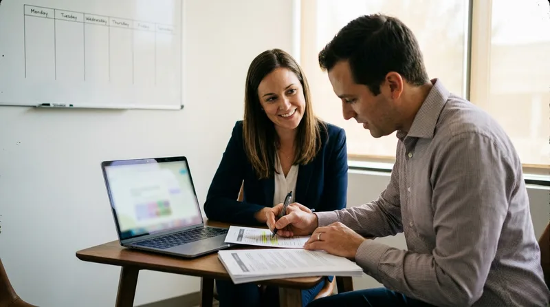 Dental practice owner and office manager reviewing a weekly call report to plan after hours call coverage