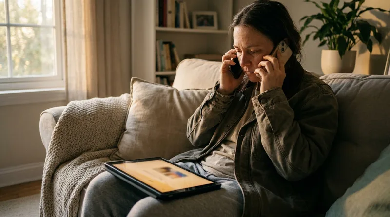 Patient reviewing dental office call notes and appointment details in a secure patient portal at home