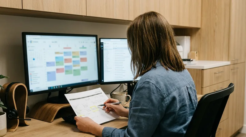 Dental coordinator reviewing tomorrow's schedule against call transcripts to catch a wrong appointment type