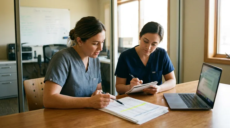 Dental team members reviewing weekly call summaries together to check multilingual coverage results
