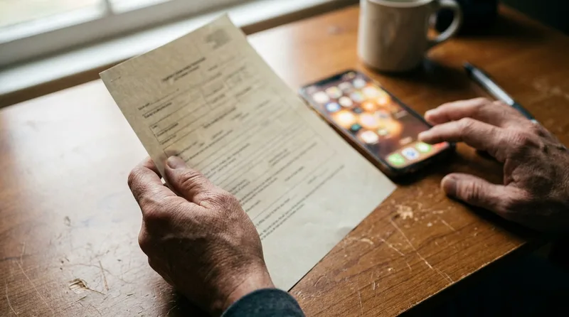 Printed dental billing statement next to a phone showing a simple account balance