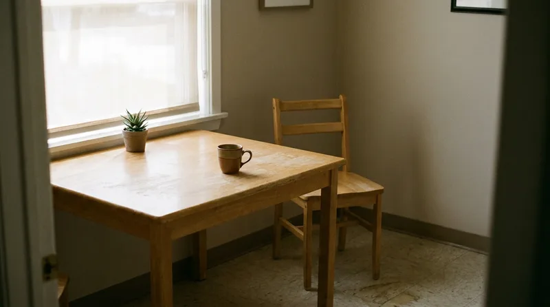 Quiet dental office break room with a single coffee cup on a table, representing a protected break