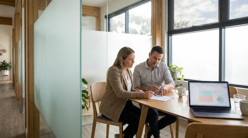 Practice administrator and AI vendor representative reviewing a Denticon setup checklist together