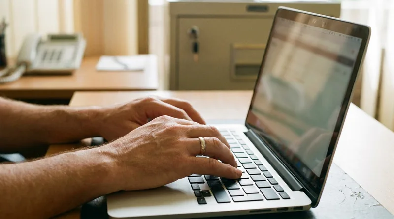 Dental office manager logging in securely to access stored patient call recordings protected under HIPAA