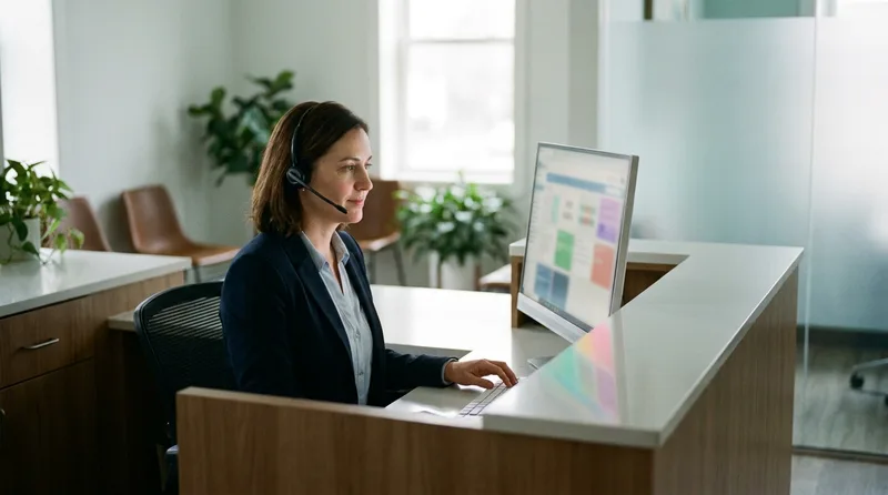 Dental billing coordinator verifying a patient's identity before discussing an account balance
