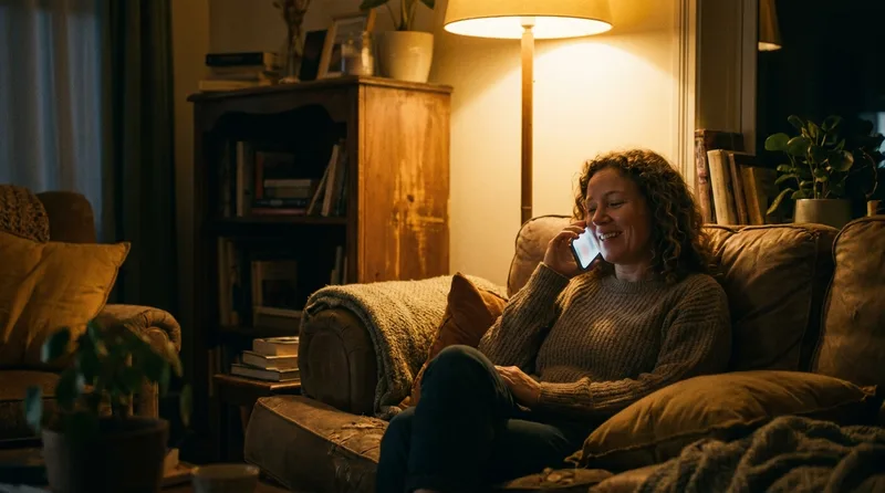 Patient calling a dental office from her sofa in the evening and getting an immediate answer
