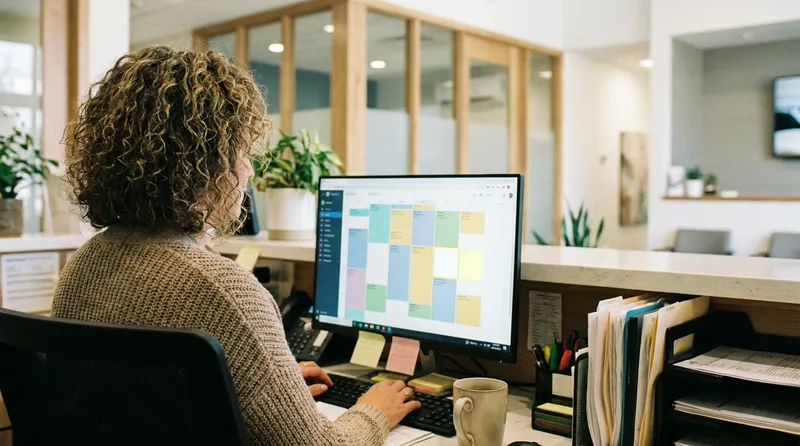 Office manager reviewing hygiene appointment schedule on a practice management dashboard