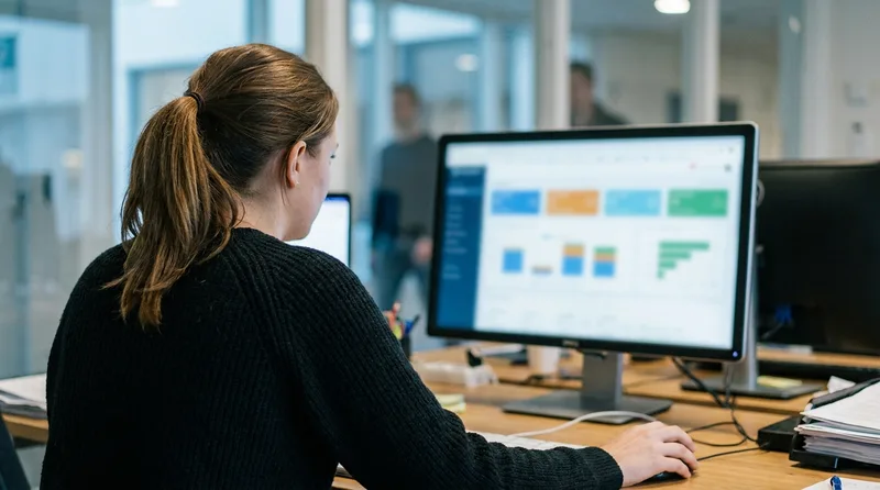 Dental practice manager reviewing a call routing dashboard for escalated billing calls