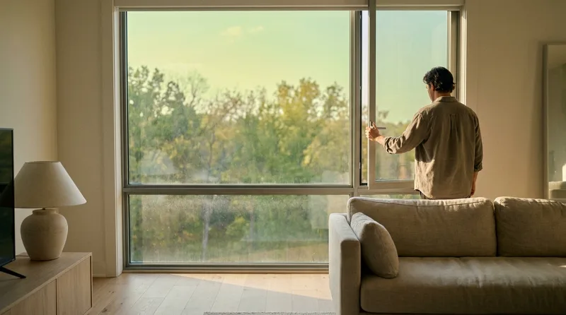 Person closing a window at home to reduce pollen exposure during allergy season