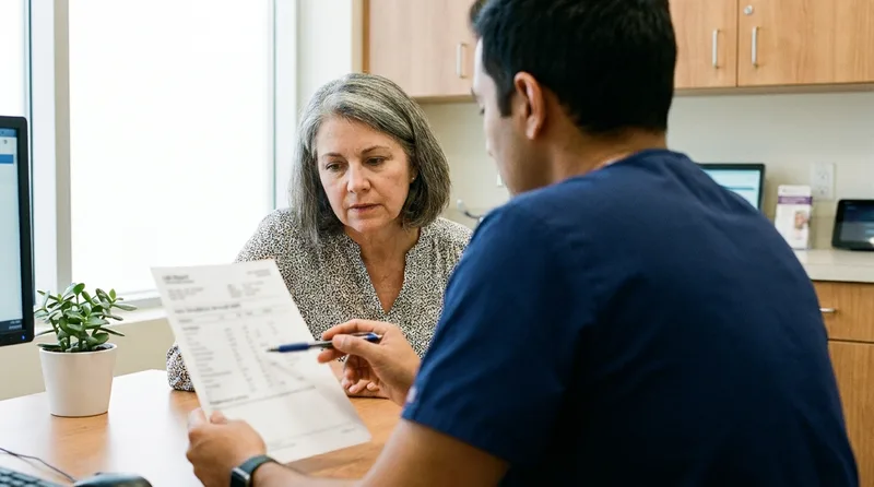 Provider reviewing A1C and blood sugar test results with a patient during a consultation