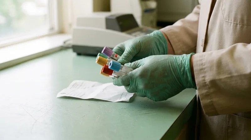 Close up of blood test tubes used for a cholesterol and blood sugar check during a cardiovascular risk assessment