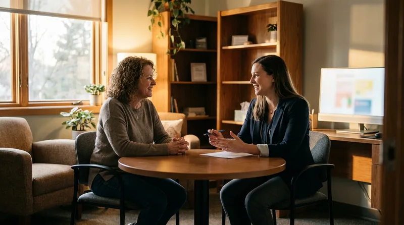 Nurse practitioner talking with a patient during an ongoing primary care visit for chronic kidney disease