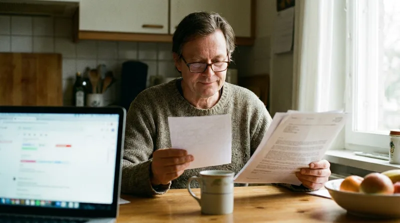 Person comparing insurance and self-pay cost documents at home before choosing a primary care option
