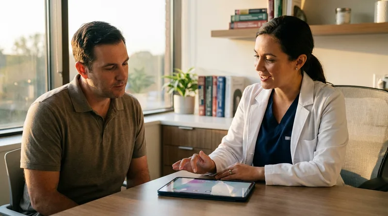 Nurse practitioner discussing a personalized nutrition plan with a patient during a primary care visit