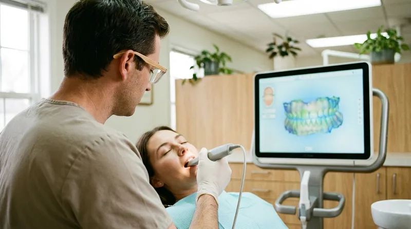 Dentist taking a digital scan instead of a putty impression for a patient who gags