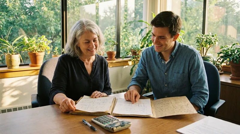 Dentist reviewing an X-ray of the jawbone with a patient before choosing a bridge
