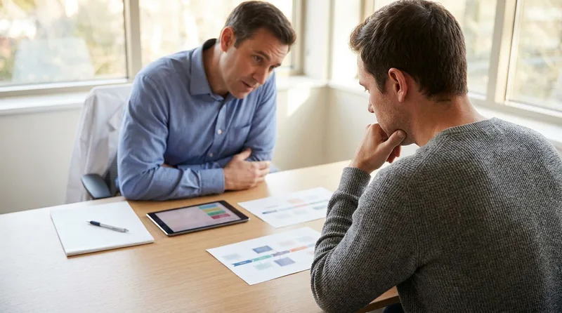 Dentist and patient comparing same-day and delayed implant timelines during a consultation