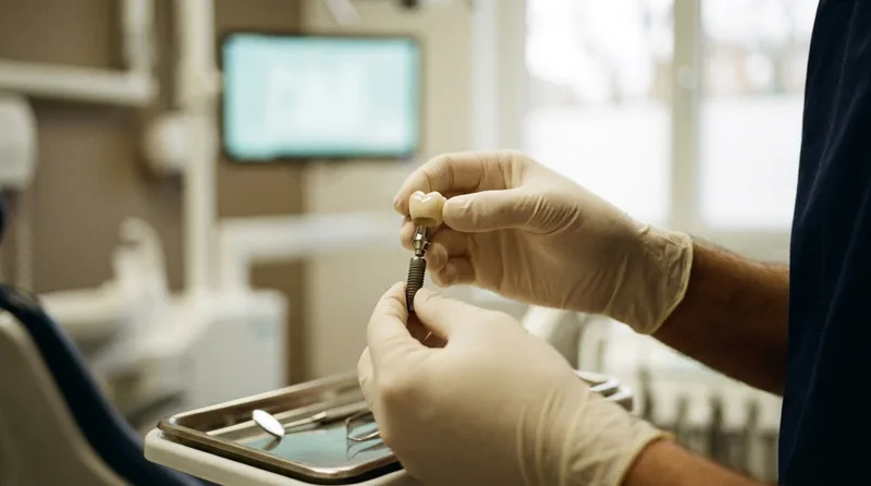 Dental implant model separated into post, abutment, and crown to show which parts last longest