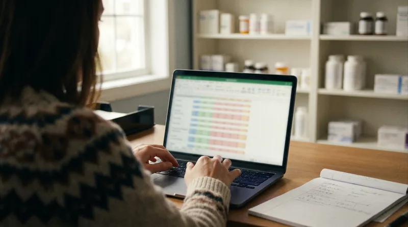 Independent pharmacy owner reviewing referral source data to measure specialty pharmacy marketing ROI