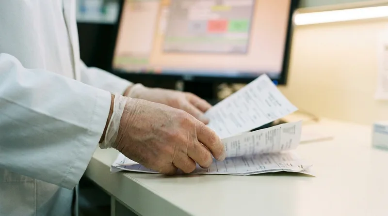 Pharmacist reviewing prior authorization paperwork for a patient's GLP-1 prescription
