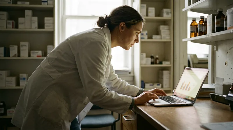 Pharmacist reviewing quarterly PDC and refill rate data to track Medicare Part D adherence results