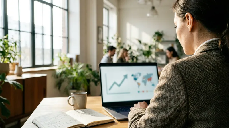 Business professional reviewing pharmacy marketing growth metrics and local search ranking improvements