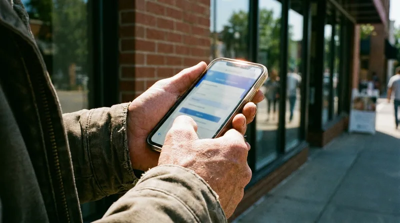 Patient using a smartphone to submit a pharmacy refill request on a fast-loading mobile website