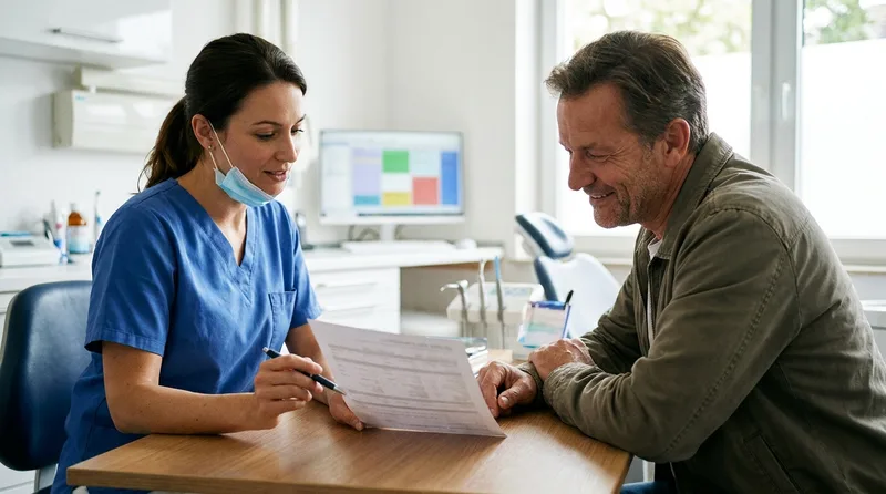 Dentist reviewing a veneer treatment plan and cost estimate with a patient