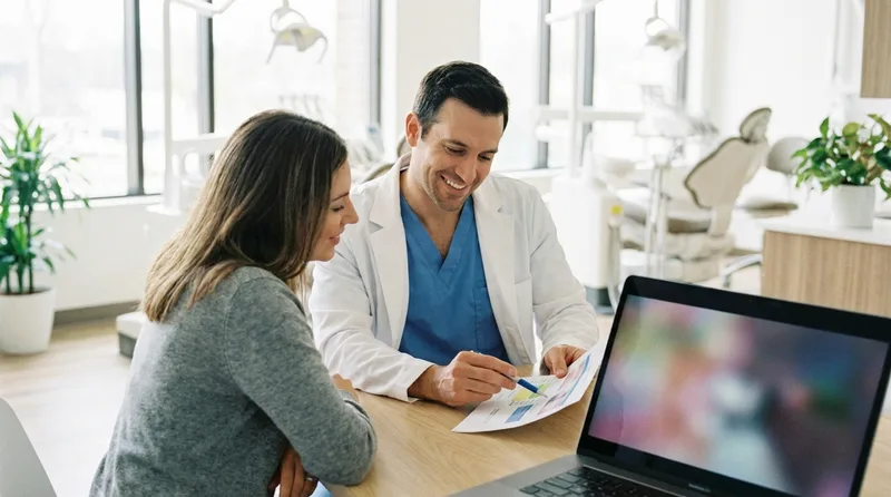 Dentist reviewing a treatment plan and cost estimate with a patient