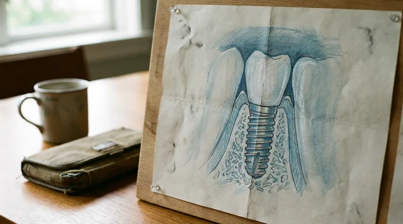 Illustration of a healing dental implant integrating with jawbone over time