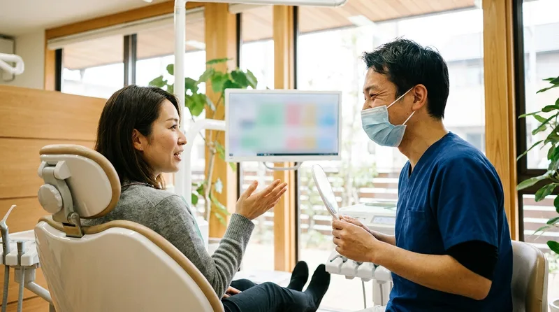 Patient discussing crown concerns with a dentist during an appointment