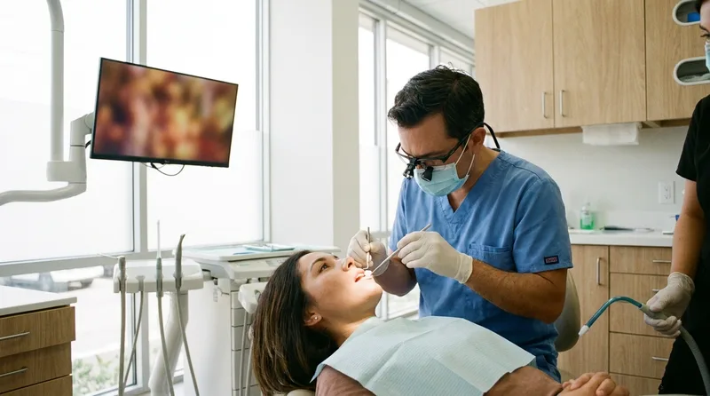 Dentist recementing a temporary crown during a same-day visit