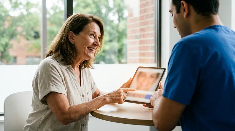 Patient reviewing a digital smile design preview on a screen