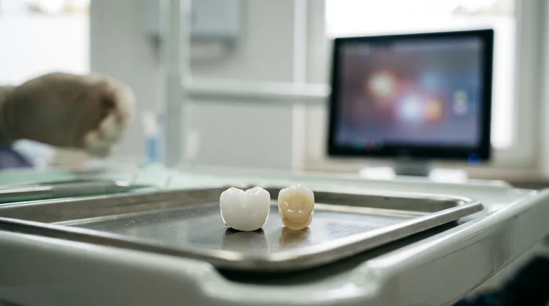 Comparison of a zirconia crown and a porcelain crown side by side
