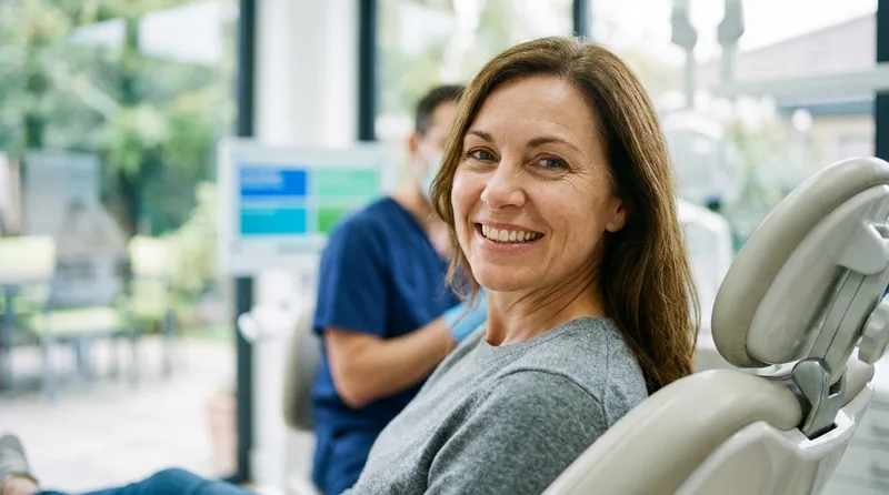 Patient smiling to compare natural-looking veneer results